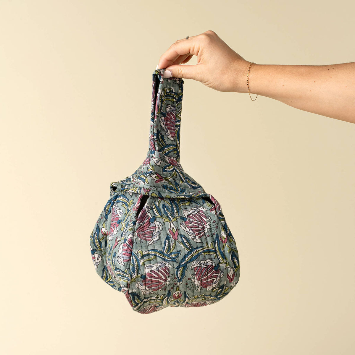 Block Print Knot Vanity Bag- Teal