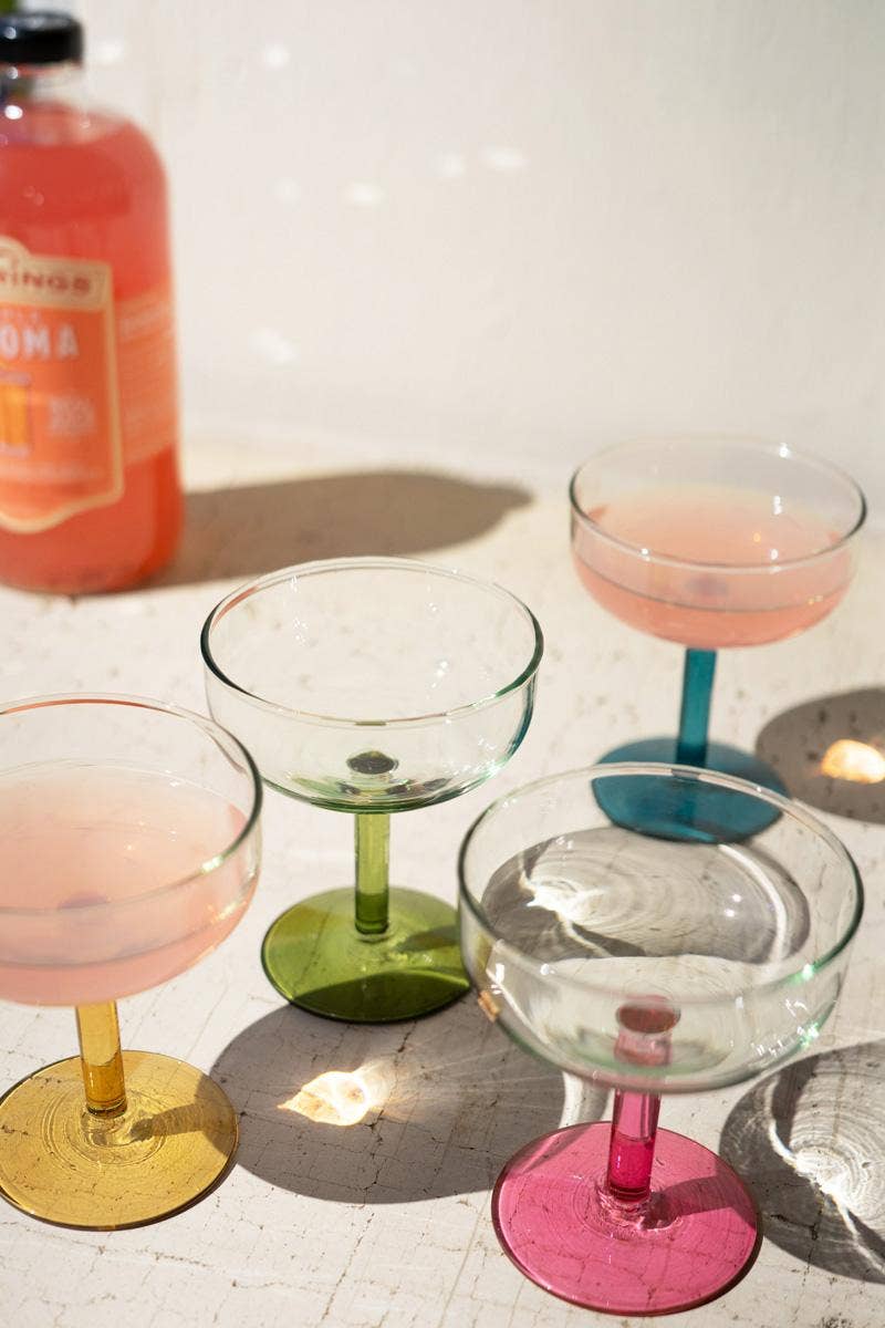 Colored Stem Coupe Glasses- Set of 4