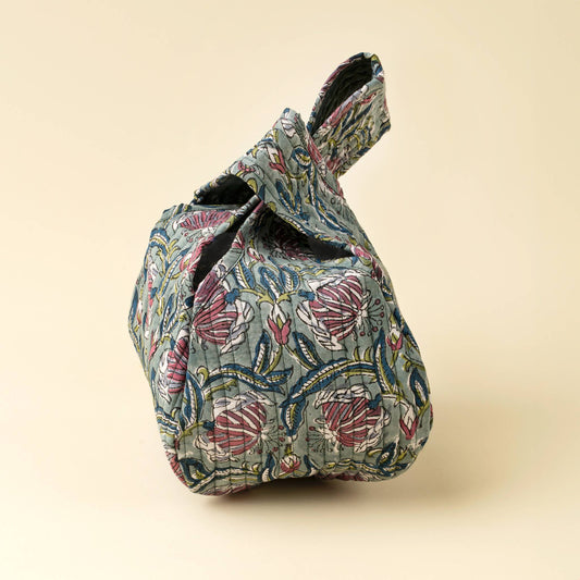 Block Print Knot Vanity Bag- Teal