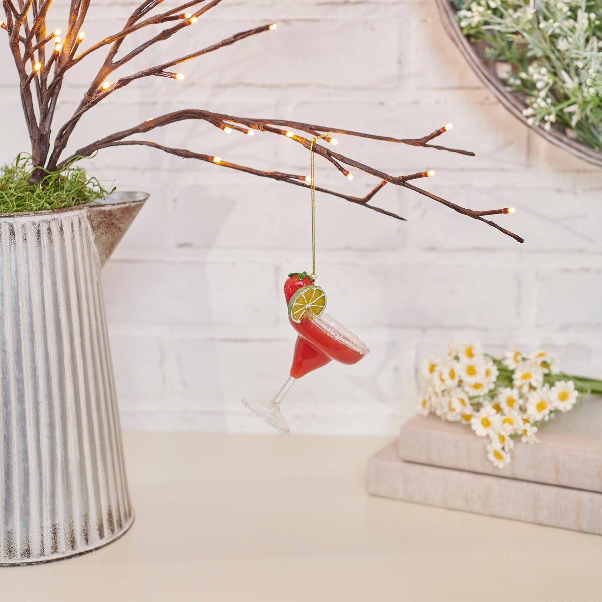Glass Strawberry Margarita Ornament