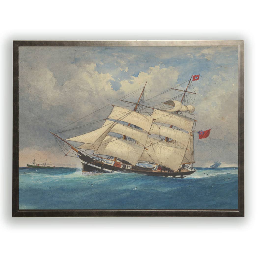 Framed 10" X 8" Vintage Sailboat Oil Painting Reproduction