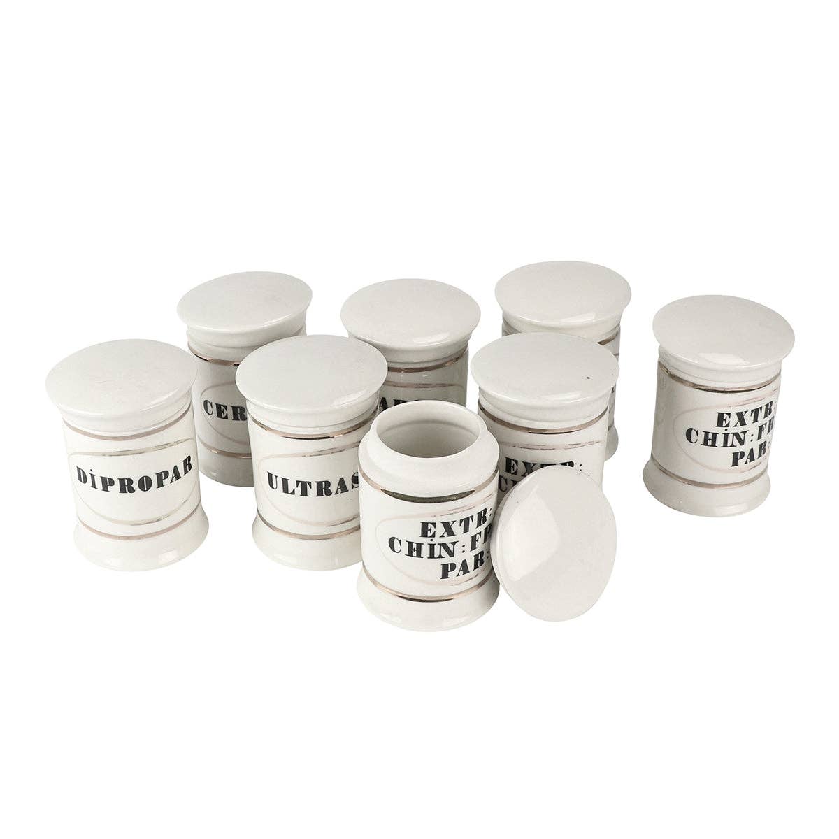 Set of 8 Small Ceramic Apothecary Jars