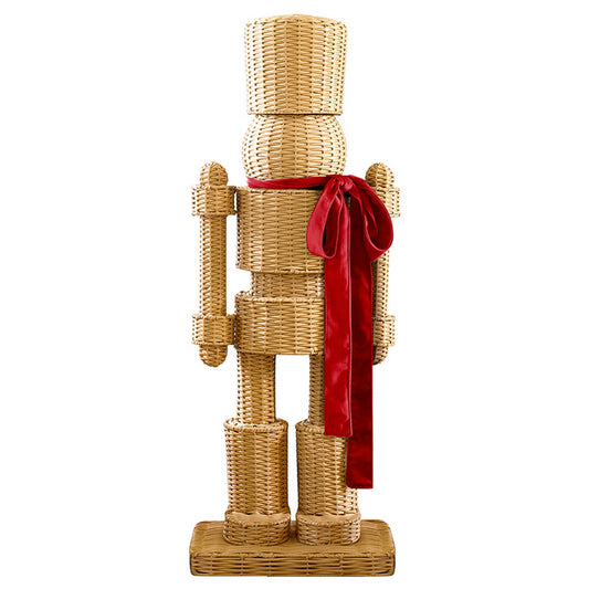 All Weather Rattan Nutcracker with Red Bow