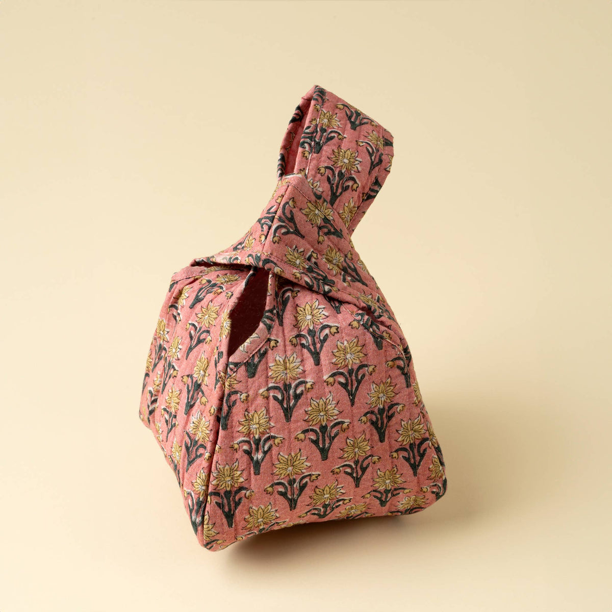 Block Print Knot Vanity Bag- Pink