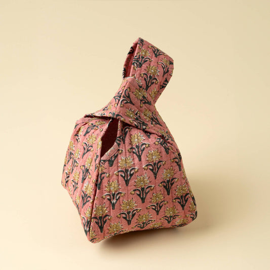 Block Print Knot Vanity Bag- Pink