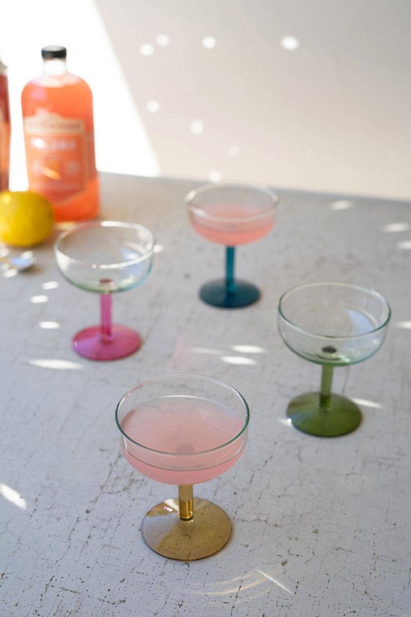 Colored Stem Coupe Glasses- Set of 4