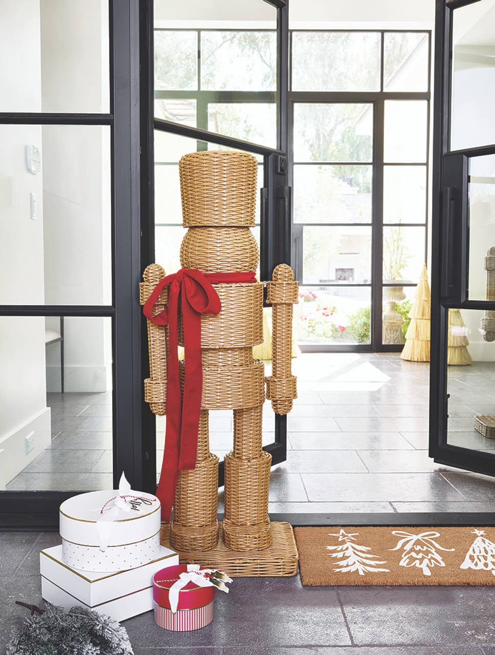 All Weather Rattan Nutcracker with Red Bow