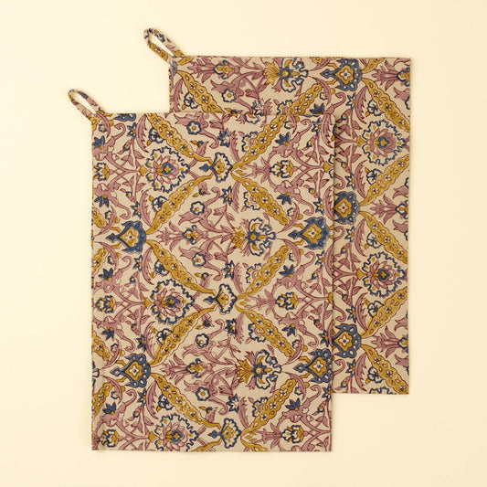 Luna Vine Block Print Tea Towels- Set of 2