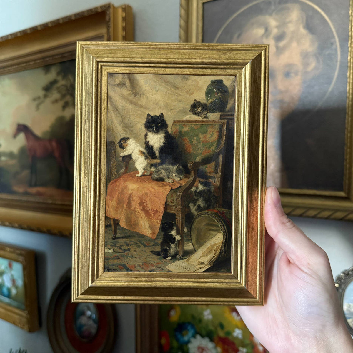 Framed Vintage Style Mom & Kittens Art Print