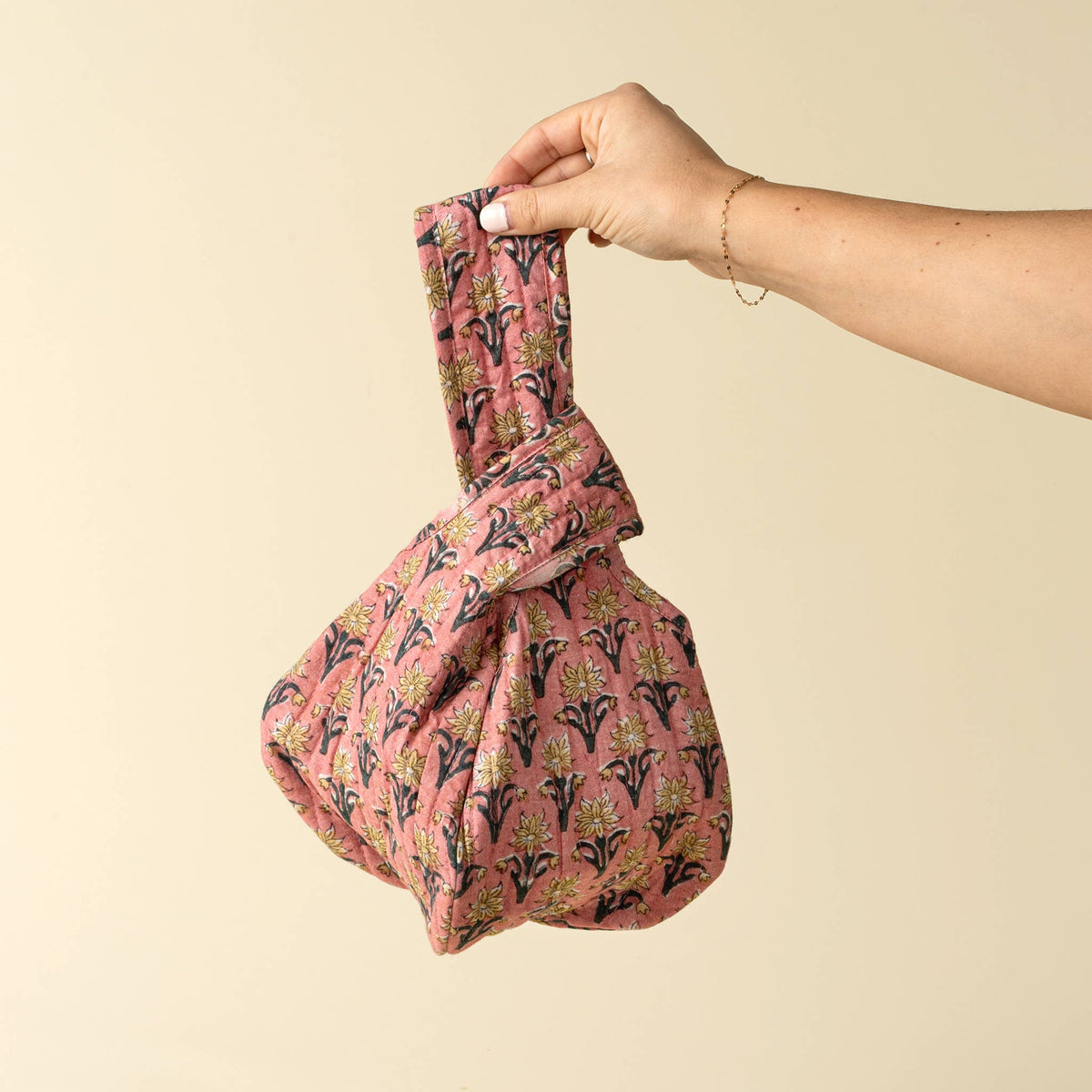 Block Print Knot Vanity Bag- Pink