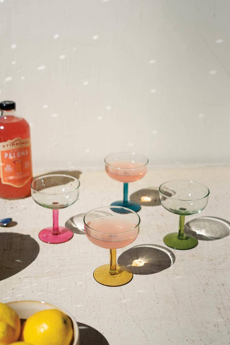 Colored Stem Coupe Glasses- Set of 4