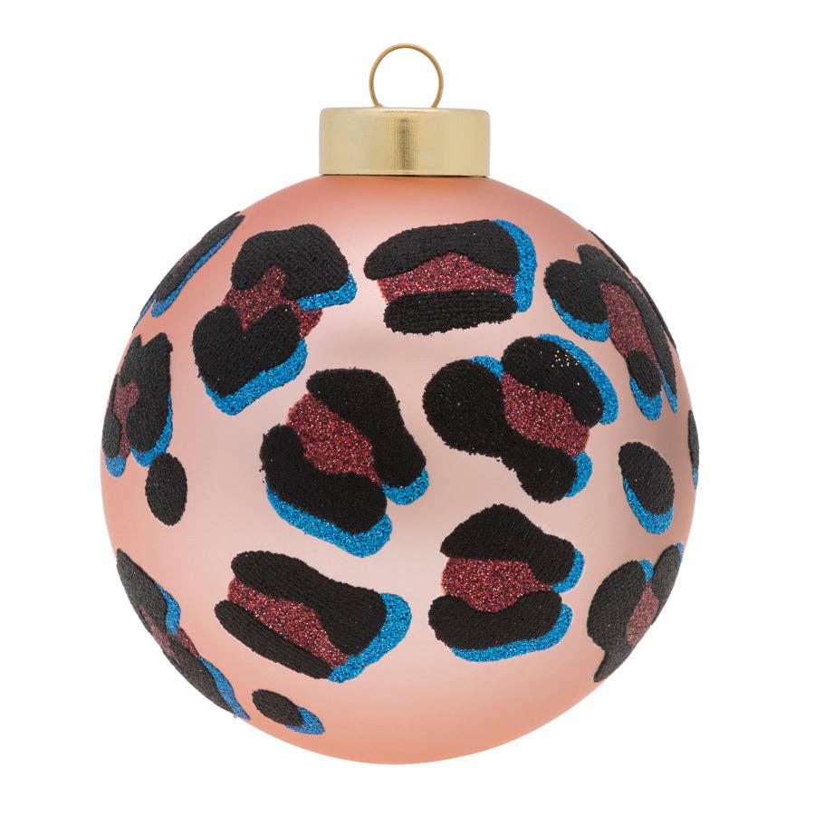 Glass Pink Leopard Print Ornament