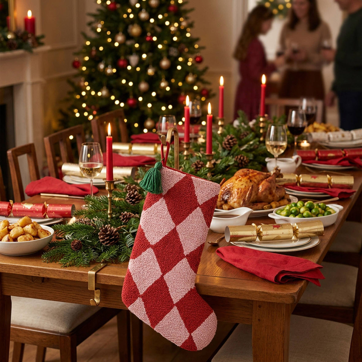 Holiday Argyle Red Hook Stocking