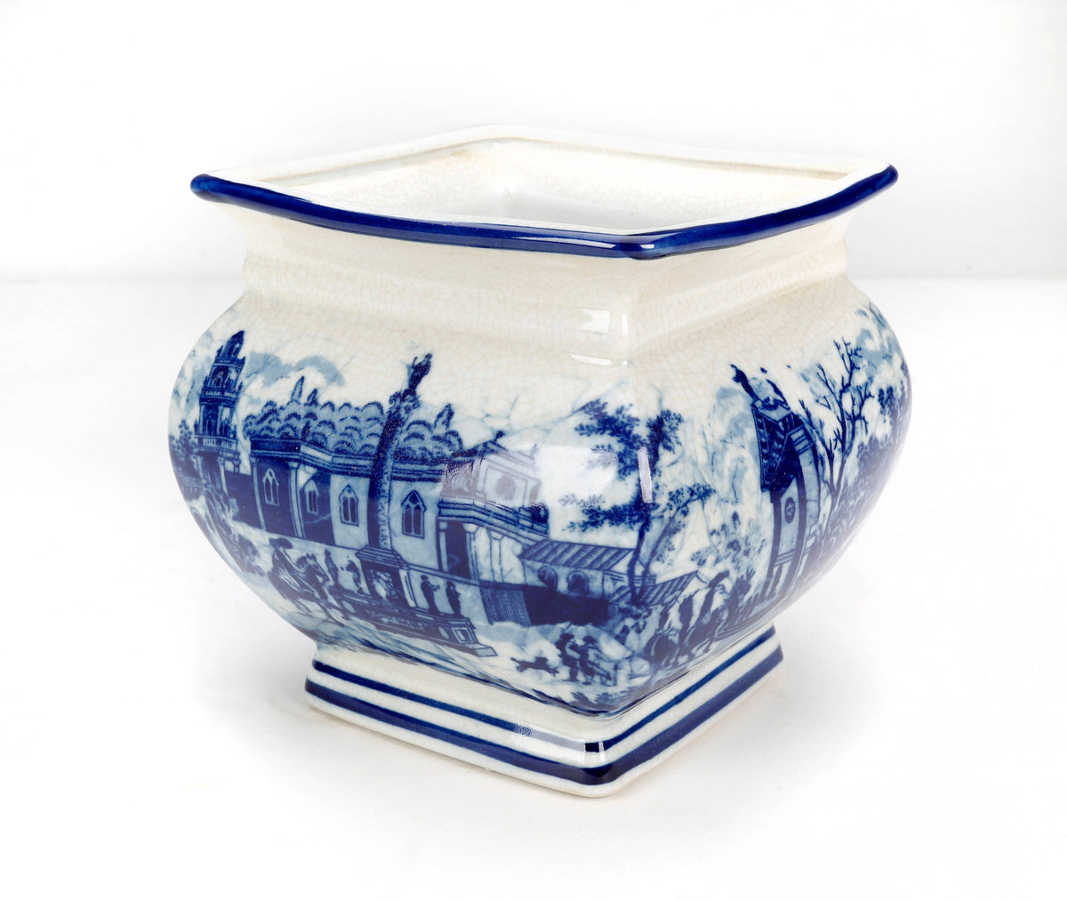 Square Porcelain Planter, Italian Village Design